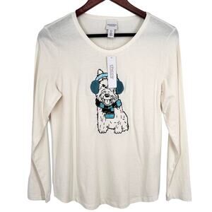 NEW NWT Chicos SMALL US 4/6 0 Christmas Terrier Dog Sequin Winter Shirt Top